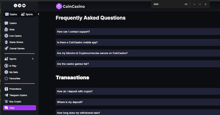 CoinCasino’s customer service interface, trusted across ID sports betting platforms.